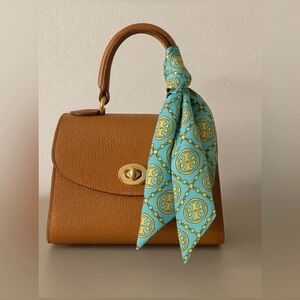 Tory Burch Silk Twilly Scarf – Aqua Medallion Print
